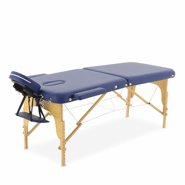 Массажный стол складной MED-MOS JF-AY01 2-х секционный, деревянная рама, синий